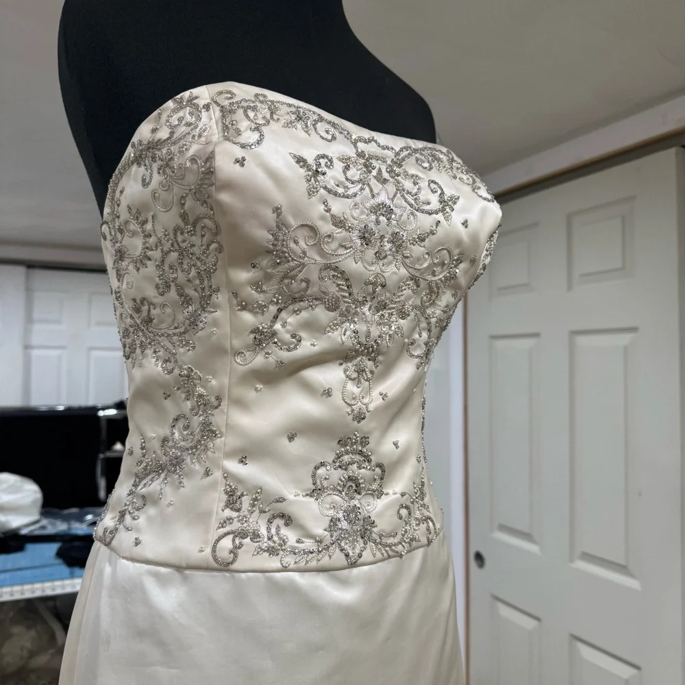 Strapless 100% Silk, Beaded Wedding Dress - Picture 3 of 7